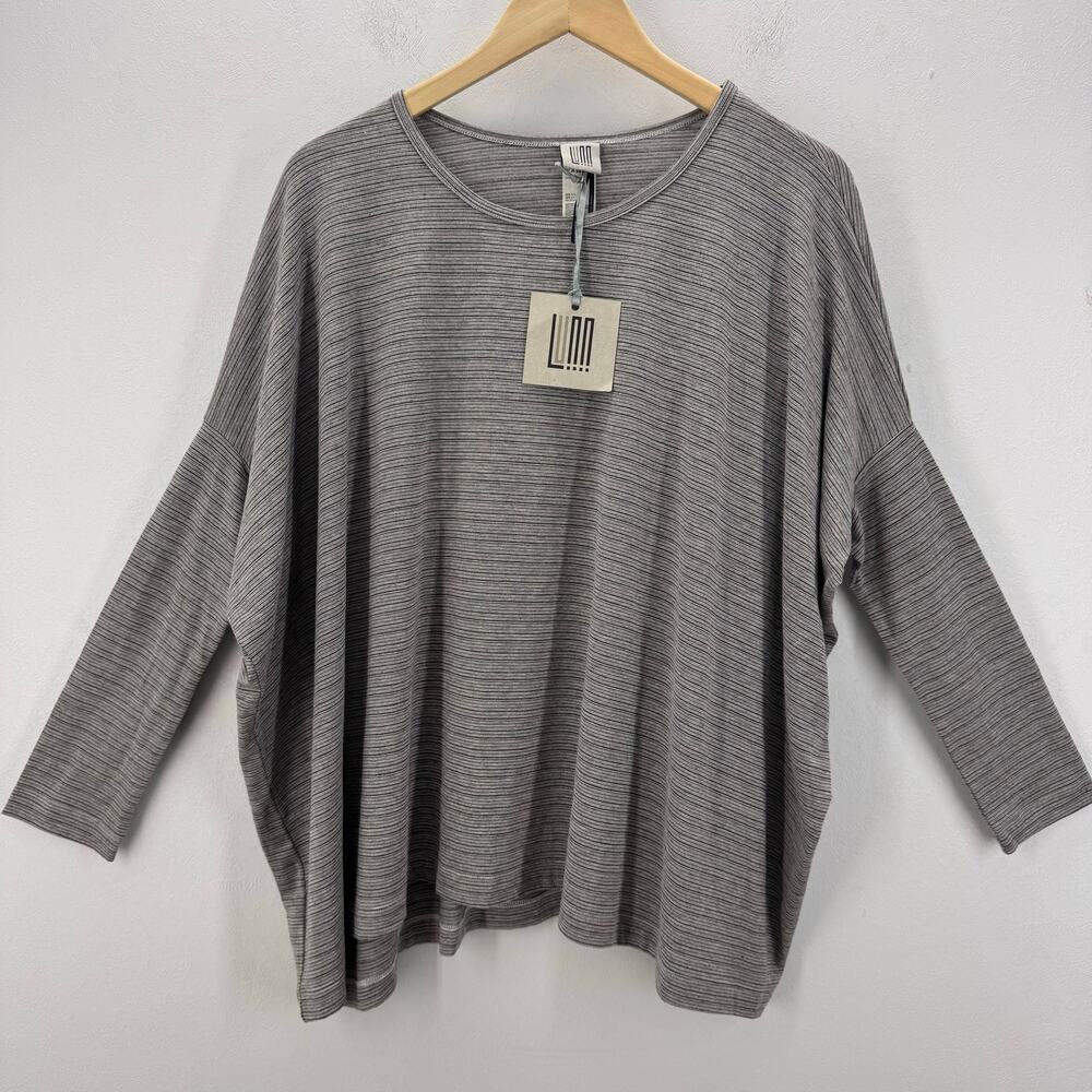 NWT Lunn Egalite Striped Batwing Blouse 1(S) Oversized Grey Nimbus Minimalist